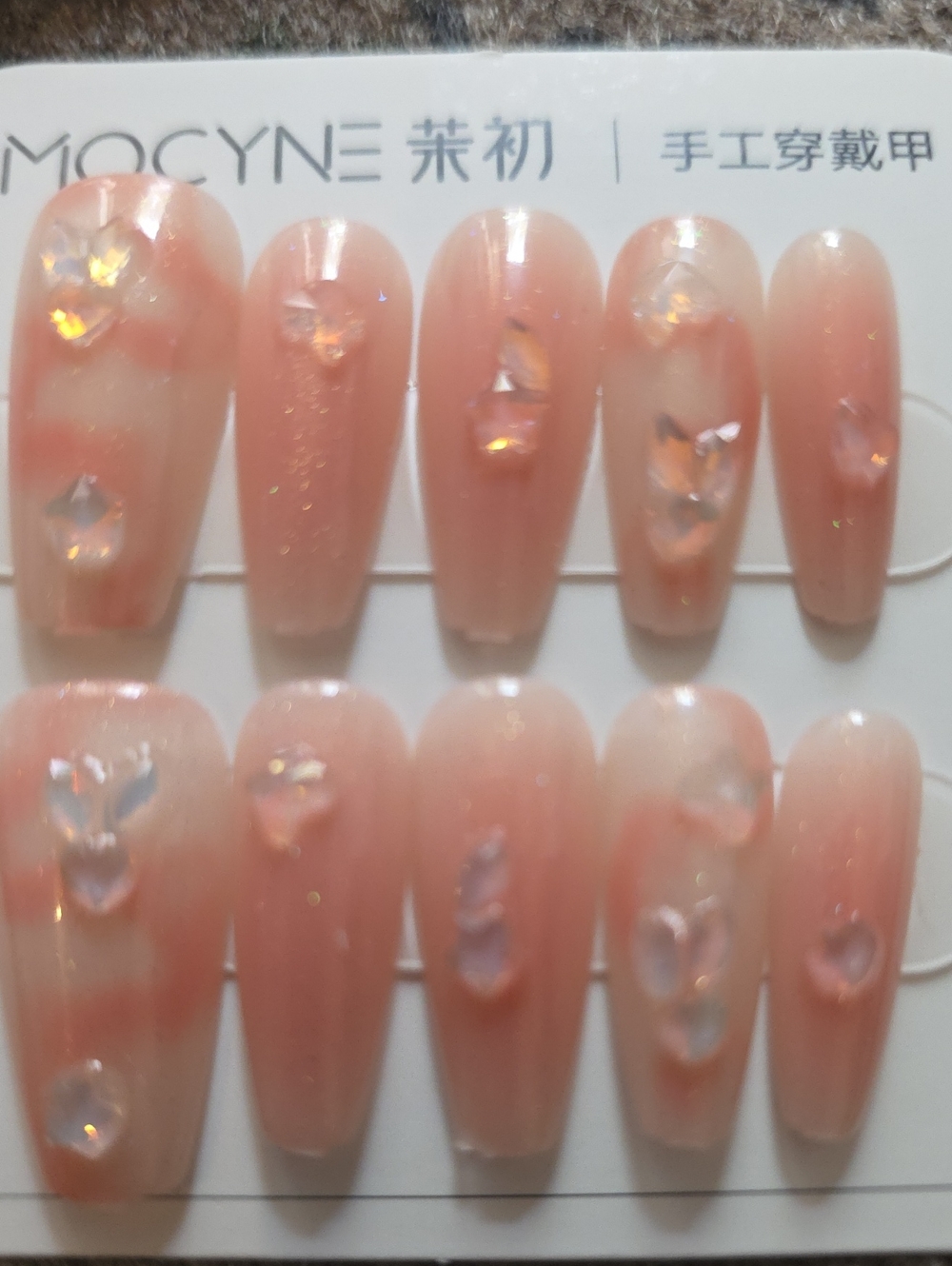Mocyne Pink Iridescent Press-On Nails – Soft Pink Crystal Accent 24pc
